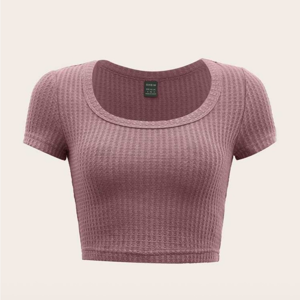 SHEIN Pink Ribbed Crop T-Shirt